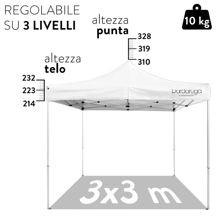 Gazebo Pieghevole 3x3 Alluminio modello ALU | Regolabile su 3 livelli