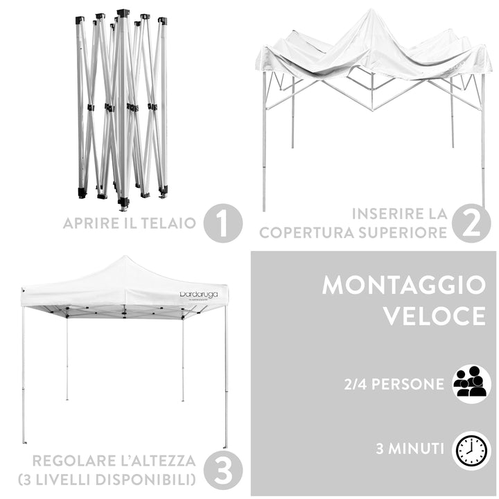 Gazebo Pieghevole 3x3 Alluminio modello ALU | Montaggio veloce