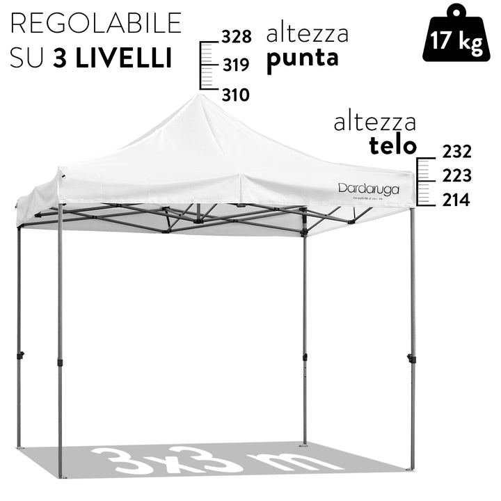 Gazebo Pieghevole 3x3 in Metallo modello TOP | Regolabile su 3 livelli