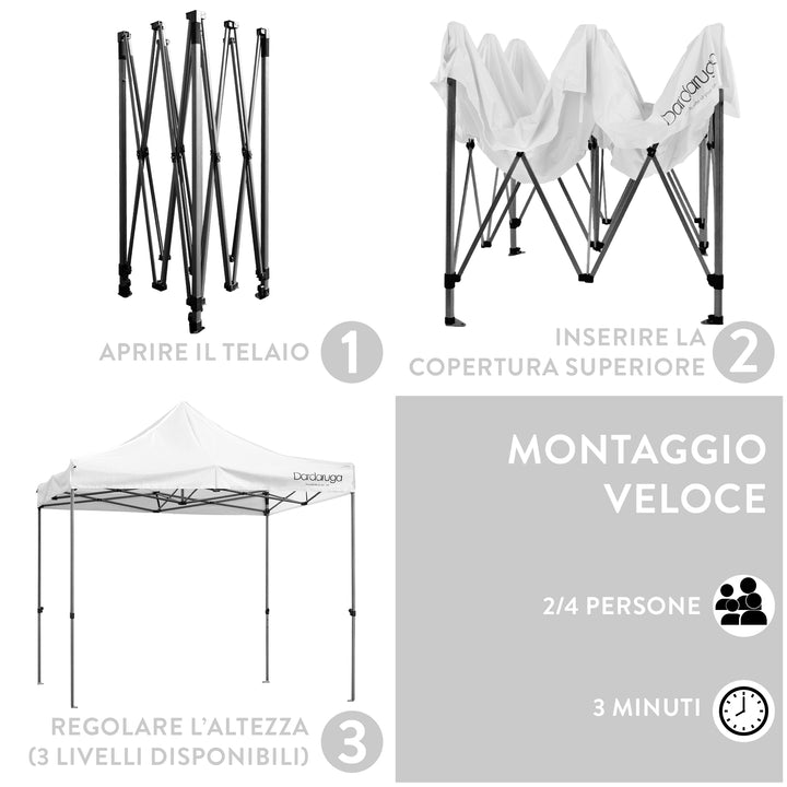 Gazebo Pieghevole 3x3 in Metallo modello TOP | Montaggio veloce