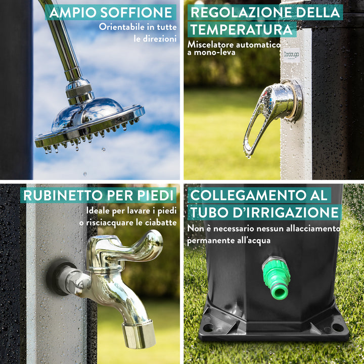 Doccia ad energia Solare Giardino Piscina Esterno 35 Litri - con ampio soffione e rubinetto per piedi