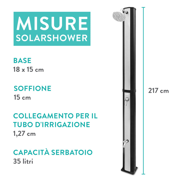Doccia ad energia Solare Giardino Piscina Esterno 35 Litri - misure