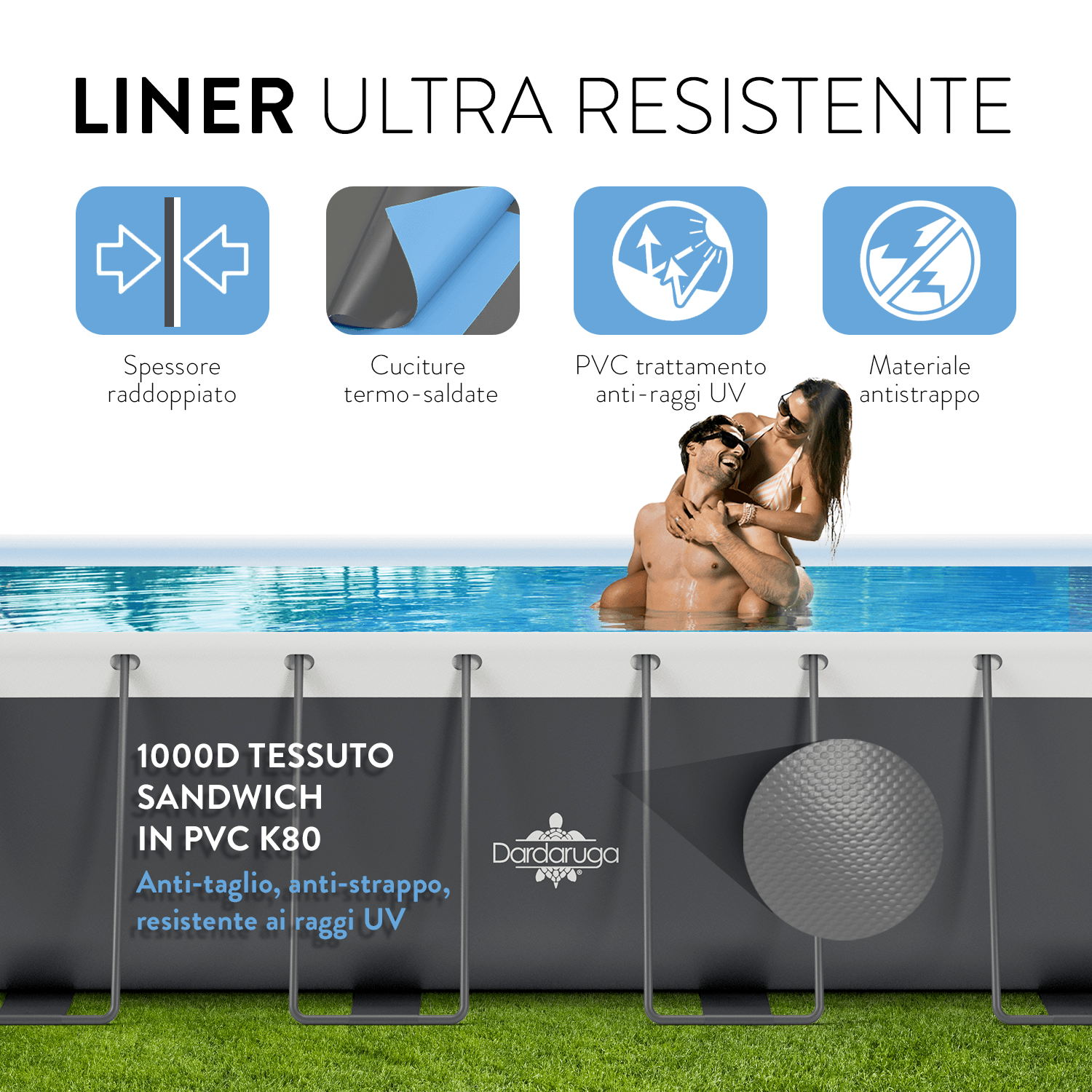 Dardaruga Piscina Fuori Terra 550 x 305 x 132 cm Scala Telo Copertura Telo Base Pompa Risparmio Energetico 2 Cartucce Filtro, BORA BORA