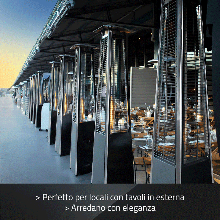 Piramide Riscaldante per Esterni Acciaio Nero a Gas 10,5KW | Dardaruga