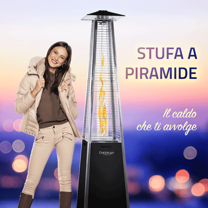 Piramide Riscaldante per Esterni Acciaio Nero a Gas 10,5KW | Dardaruga